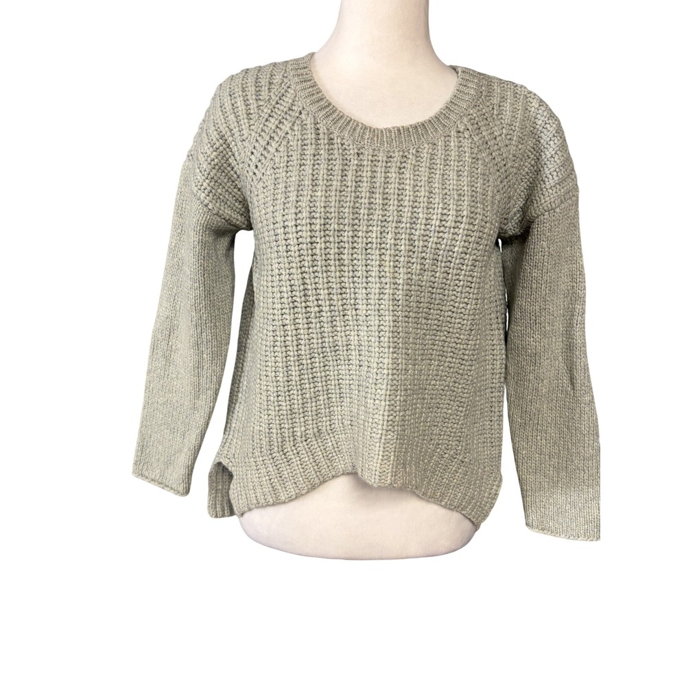 The Fisher Project Sweater Womens L Gray Merino‎ Wool Crew Neck Chunky Knit